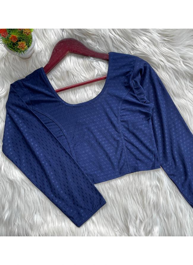 Cotton Blue Daily Wear Round Neck Readymade Blouse